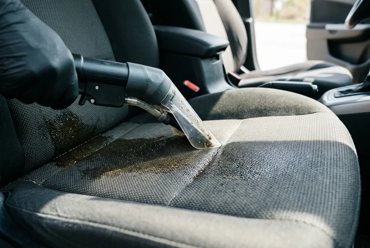 Upholstery extractor removing a stain during deep interior cleaning