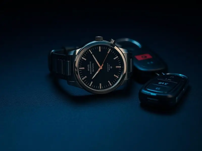 Wristwatch and car keys on a dark surface symbolizing punctual mobile service