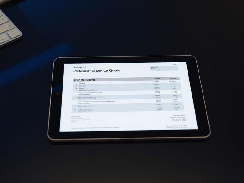 Tablet displaying a professional auto detailing service quote and recommendation